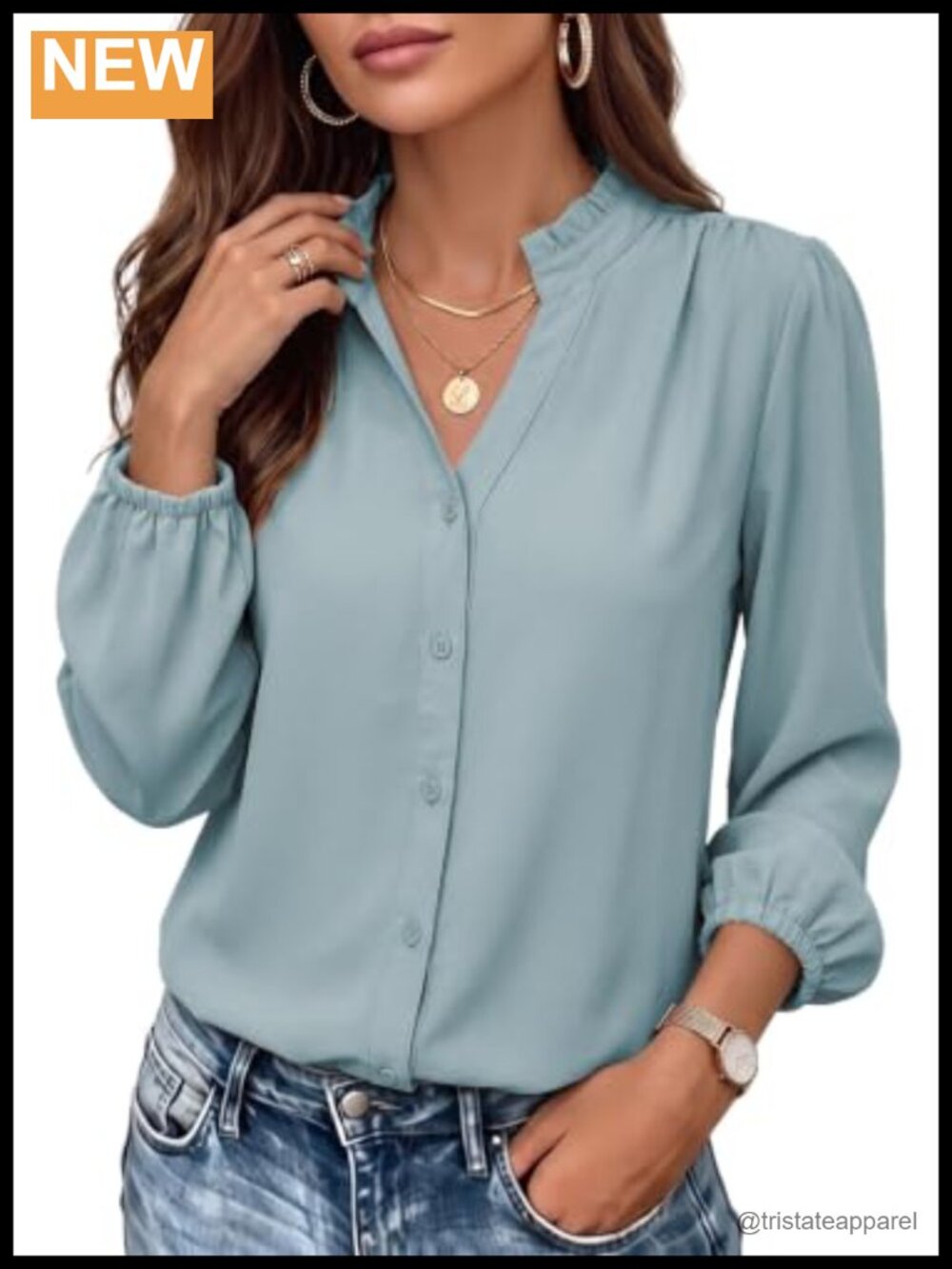Dokotoo Womens V Neck Long Sleeve Button Down Shirt Casual